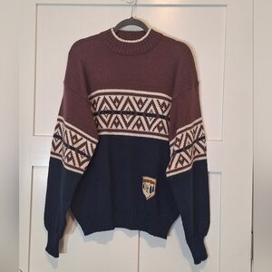 Vintage McGregor Pullover Sweater Fair Isle Ski Patch Large Navy White Mauve 90s
